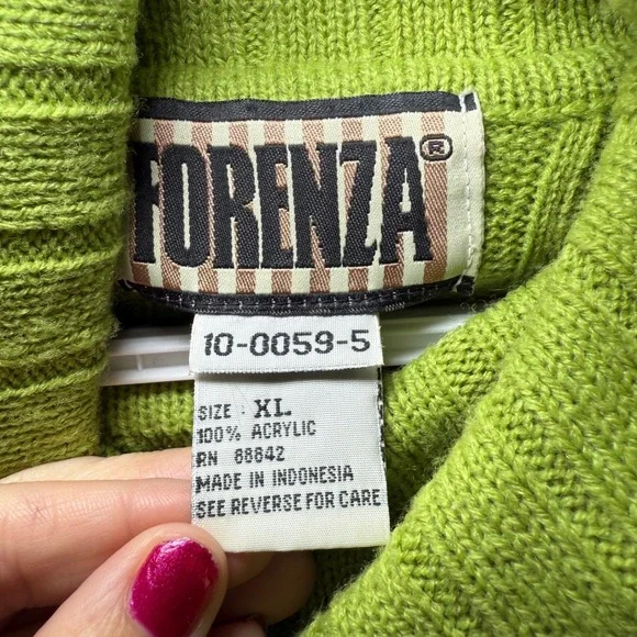 Forenza‎ Green Ribbed Y2K Stripe Turtleneck Sweater Mens XL Striped Long Sleeve - Picture 2 of 7